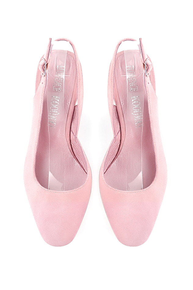 Women's light pink slingback dress shoes. Round toe. Medium flare heels - Top view